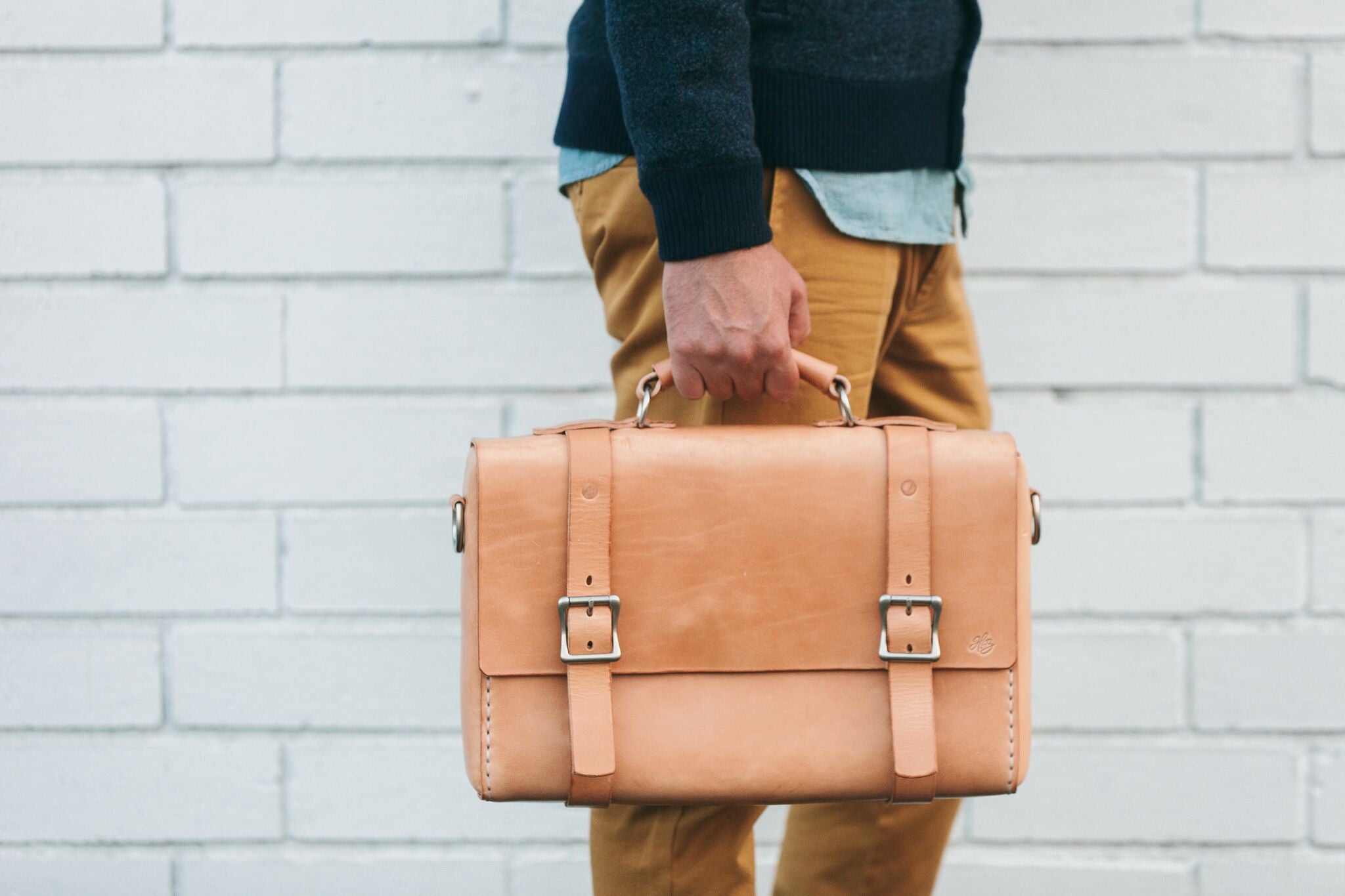 Vegetable tanned leather bag on sale
