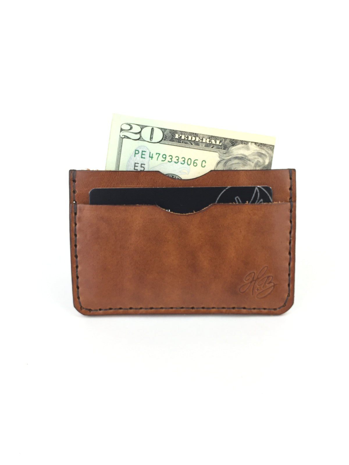 H+B  SLIM CARD WALLET - BUCK BROWN LEATHER WALLET