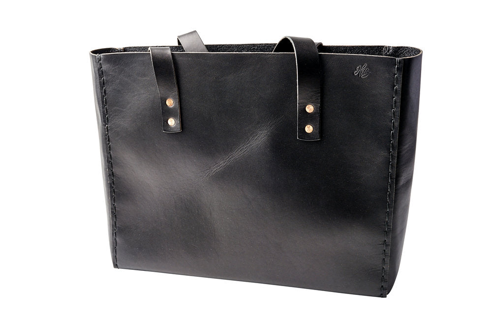 Black Leather Tote Bag With Zipper 
